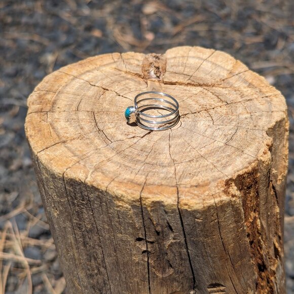 Navajo Kingman Turquoise 3 Split wire Ring Sterling Silver NA Jewelry Sz 6US*** - Picture 9 of 10